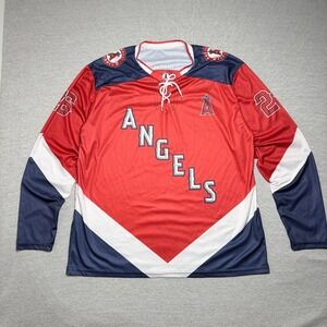 Los Angeles Angels Mens Hockey Style Jersey 2XL Red 26 Lace Up Mesh MLB Fan Gear